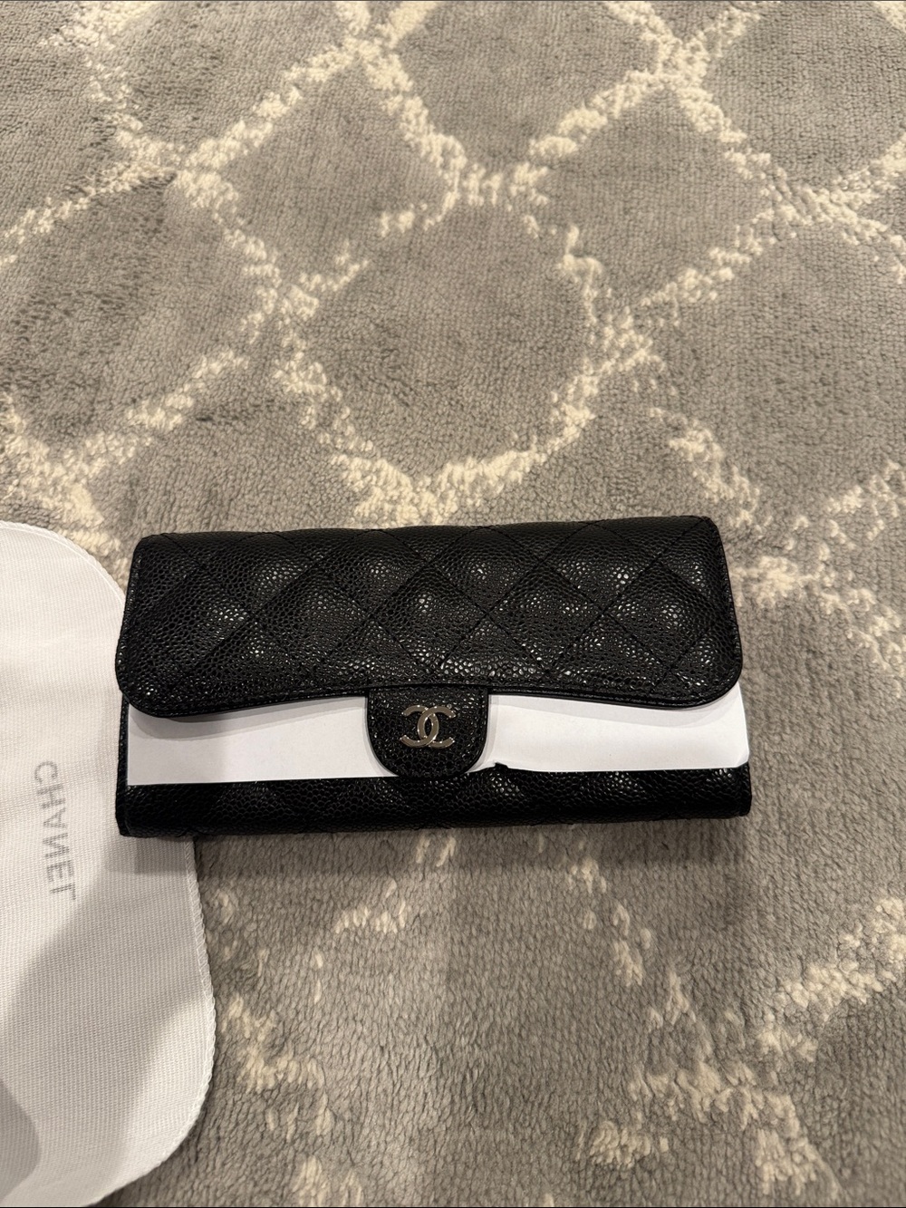 Chanel style Black and silver caviar wallet